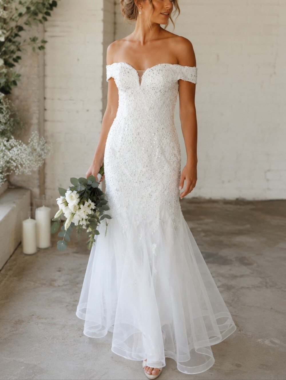 Unbranded White Sweetheart neckline off shoulder Lace corset Wedding Dress sz 6